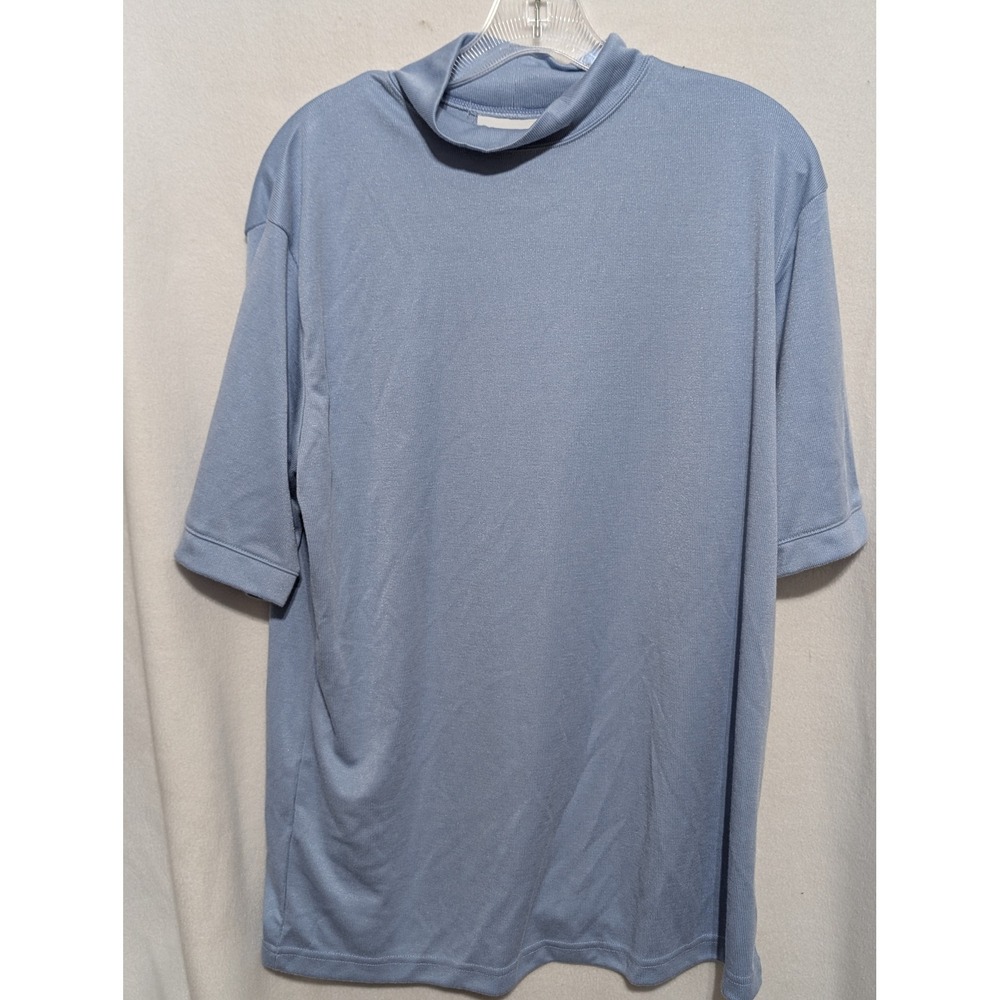 Irvine Park Womens Blue Mock Neck Short Sleeve Ribbed Knit Top Medium 613185